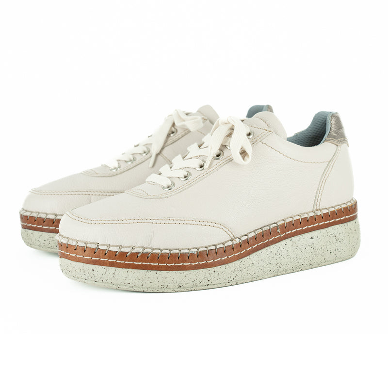 Kwazondi : Ladies Leather Platform Sneaker in Cream Cayak Sabbia Galaxy