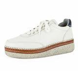 Kwazondi : Ladies Leather Platform Sneaker in White & Marine Cayak