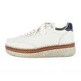 Kwazondi : Ladies Leather Platform Sneaker in White & Marine Cayak