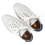 Kwazondi : Ladies Leather Platform Sneaker in White & Marine Cayak