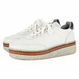 Kwazondi : Ladies Leather Platform Sneaker in White & Marine Cayak