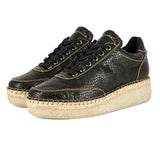 Vuyani : Ladies Leather Platform Espadrille Sneaker in Black Coco Lux