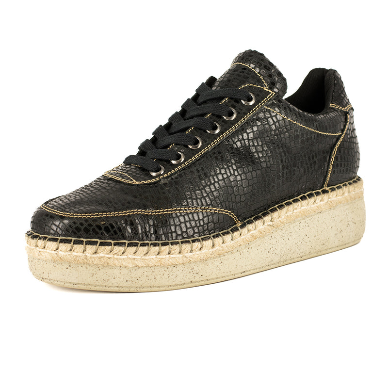 Vuyani : Ladies Leather Platform Espadrille Sneaker in Black Coco Lux