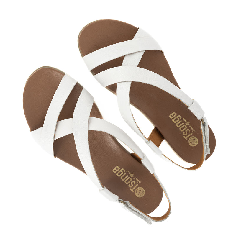 Sadani : Ladies Leather Sandal in White Cayak