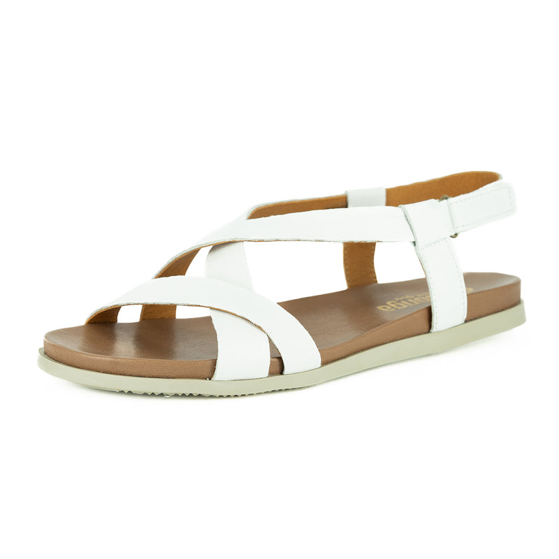 Sadani : Ladies Leather Sandal in White Cayak