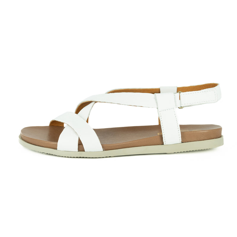 Sadani : Ladies Leather Sandal in White Cayak