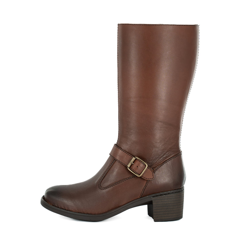 Bobedi : Ladies Leather Mid-calf Boot in Sable Relaxa