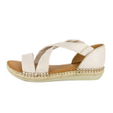 Ganandela : Ladies Leather Espadrille Sandal in Cream Cayak