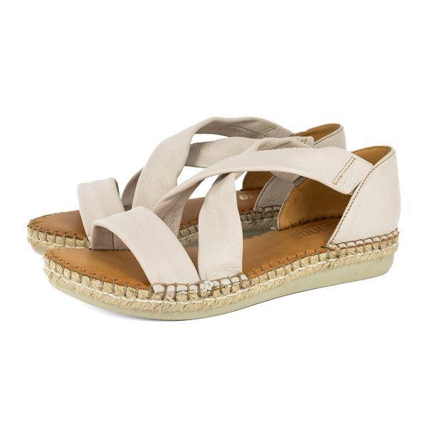 Ganandela : Ladies Leather Espadrille Sandal in Cream Cayak