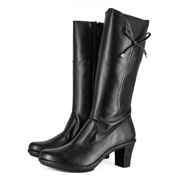 Vusi : Ladies Leather High-Heel Boot in Black Relaxa