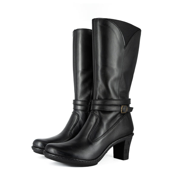 Inkumbula : Ladies Leather High-Heel Boot in Black Relaxa