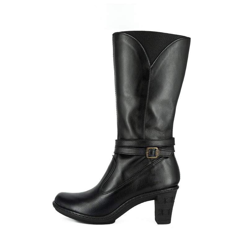 Inkumbula : Ladies Leather High-Heel Boot in Black Relaxa