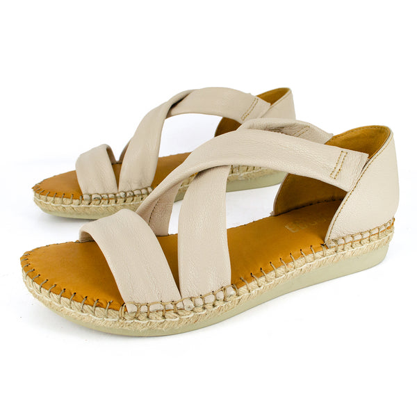 Ganandela : Ladies Leather Espadrille Sandal in Cream Cayak