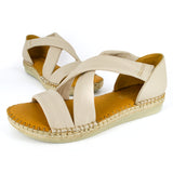 Ganandela : Ladies Leather Espadrille Sandal in Cream Cayak