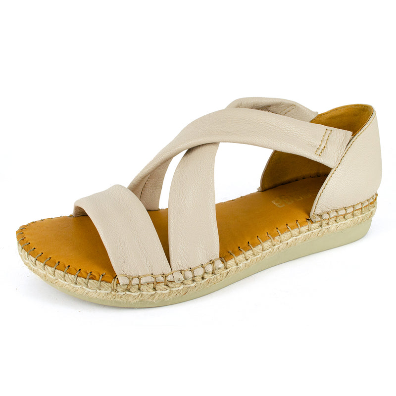 Ganandela : Ladies Leather Espadrille Sandal in Cream Cayak