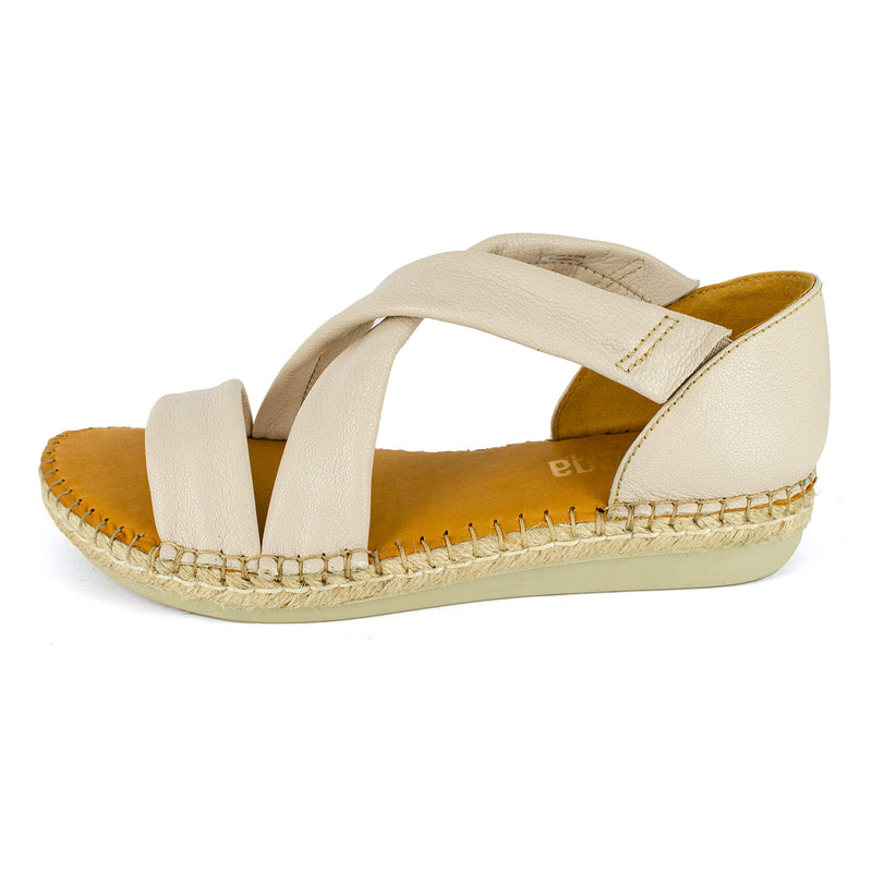 Ganandela : Ladies Leather Espadrille Sandal in Cream Cayak