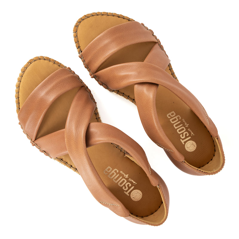 Ganandela : Ladies Leather Espadrille Sandal in Tan Vintage