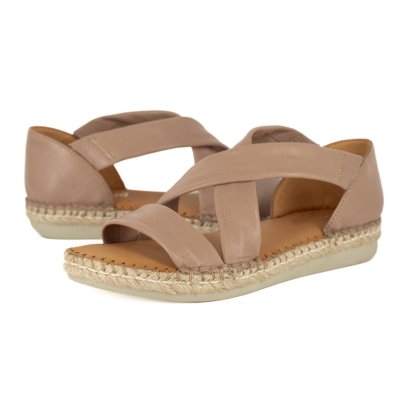 Ganandela : Ladies Leather Espadrille Sandal in Timber Cayak