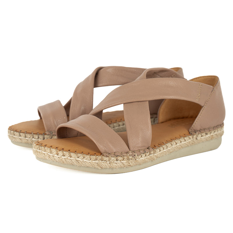 Ganandela : Ladies Leather Espadrille Sandal in Timber Cayak