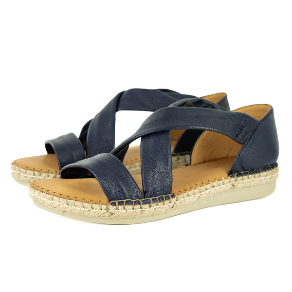 Ganandela : Ladies Leather Espadrille Sandal in Marine Cayak