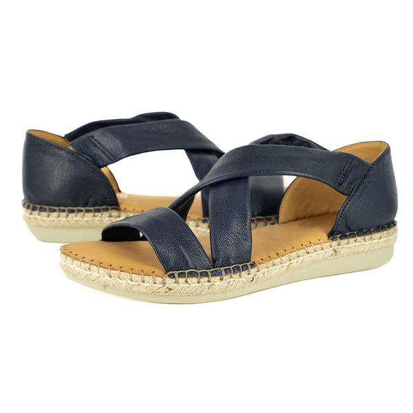 Ganandela : Ladies Leather Espadrille Sandal in Marine Cayak