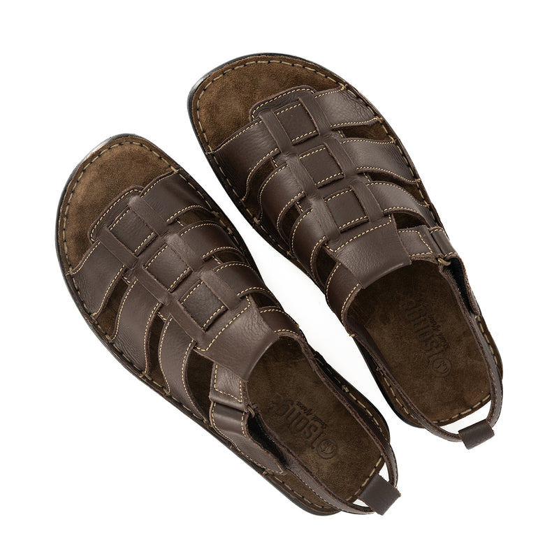 Muncu : Mens Leather Sandal in Choc Natan