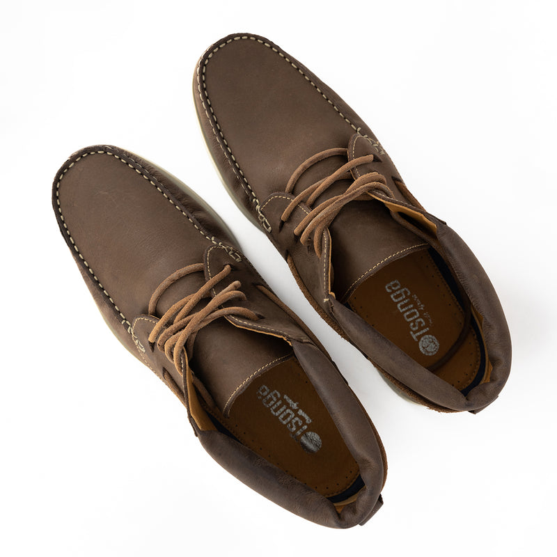 Nairobi : Mens Leather Boat Shoe in Choc Rodeo