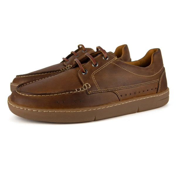 Bukekayo : Men's Leather Boat Shoe in Tan Castrol