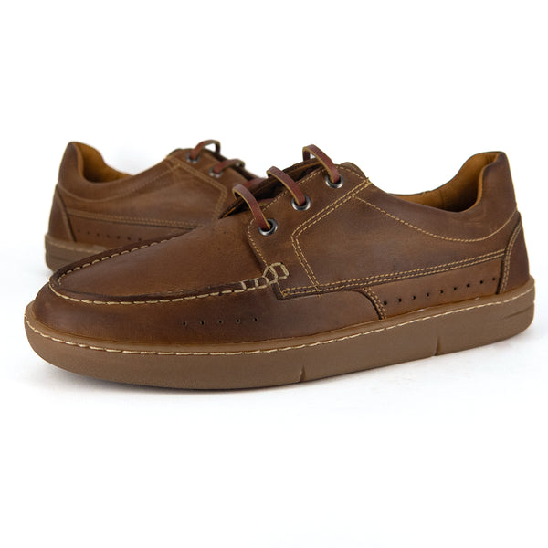 Bukekayo : Men's Leather Boat Shoe in Tan Castrol