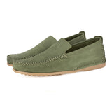 Insonga : Mens Leather Moccasin in Olive Nubuck