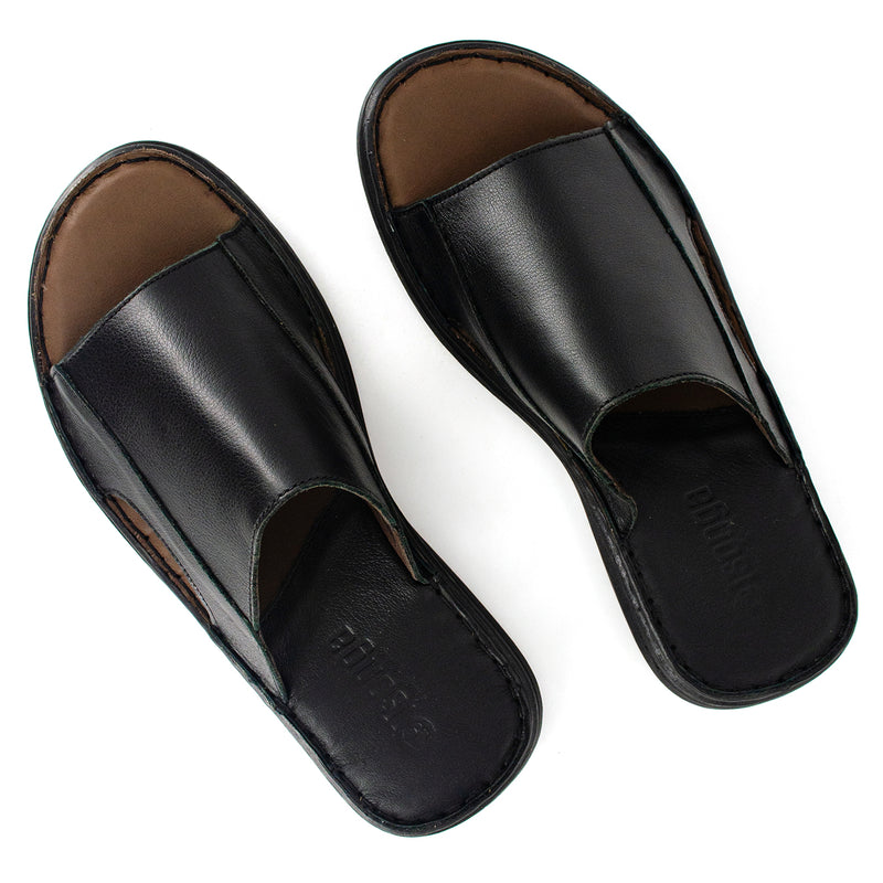 Juza : Mens Leather Sandal in Black Natan