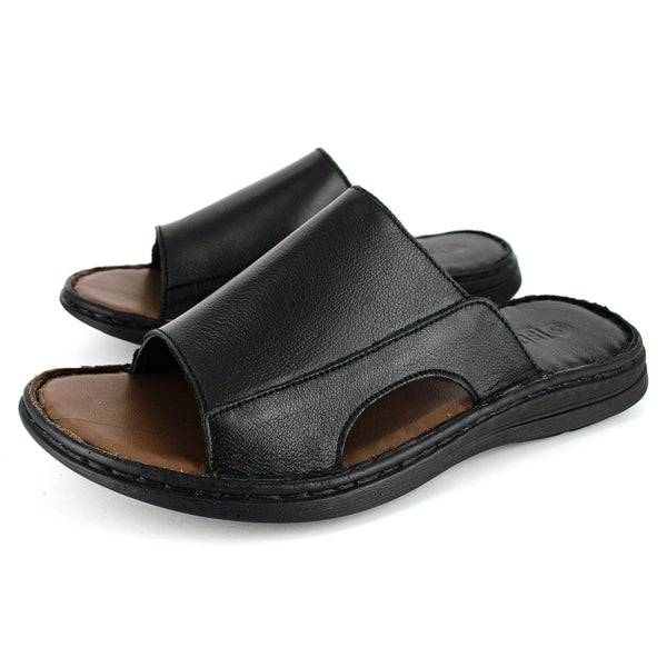 Juza : Mens Leather Sandal in Black Natan