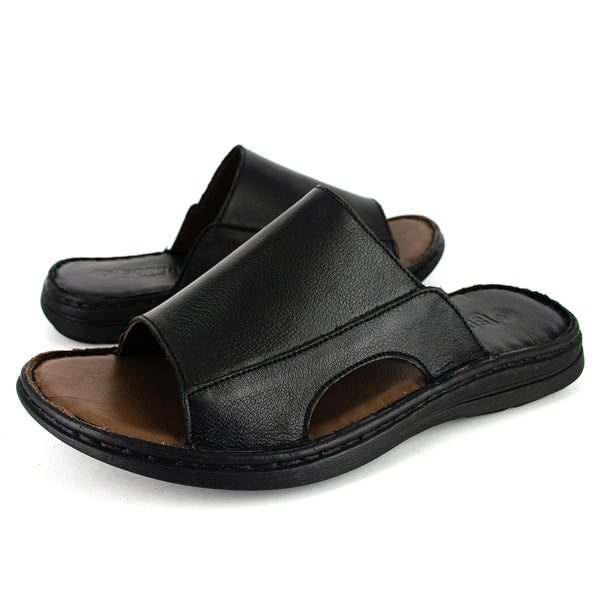 Juza : Mens Leather Sandal in Black Natan