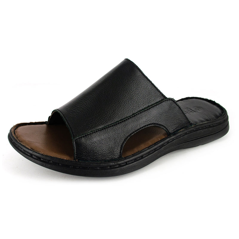 Juza : Mens Leather Sandal in Black Natan