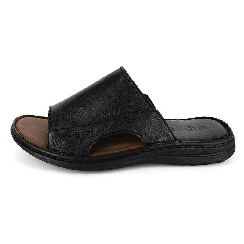 Juza : Mens Leather Sandal in Black Natan