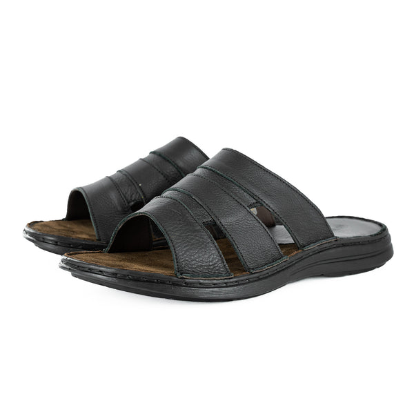 Dukuza : Men's Leather Sandal in Black Natan