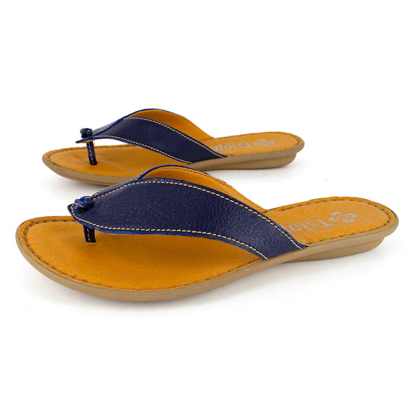 Ishadi : Ladies Leather Tslops Sandal in Marine Cayak