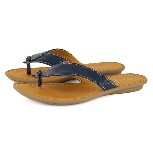 Ishadi : Ladies Leather Tslops Sandal in Marine Cayak