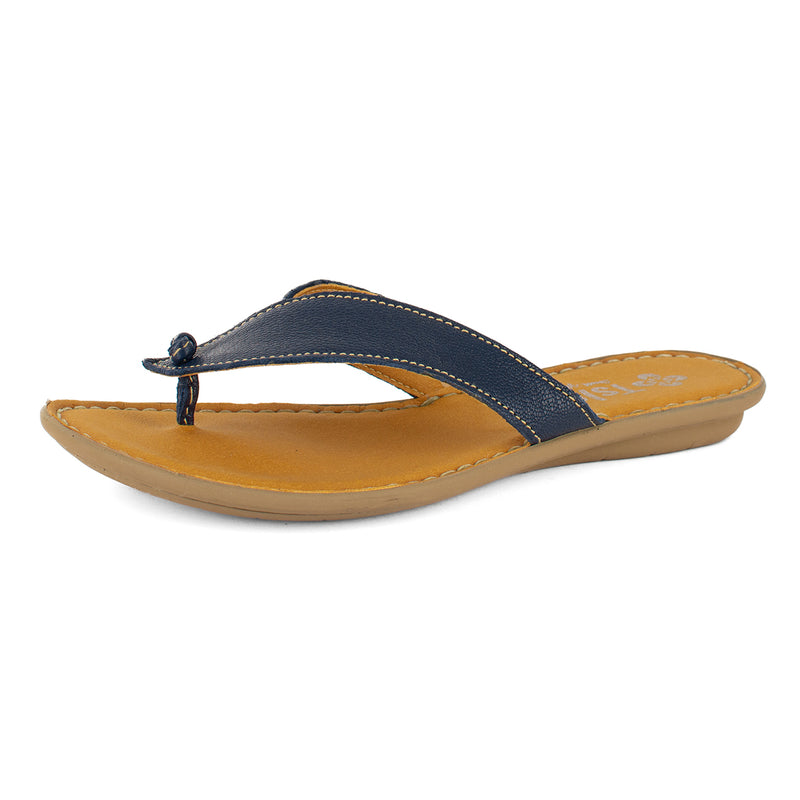 Ishadi : Ladies Leather Tslops Sandal in Marine Cayak