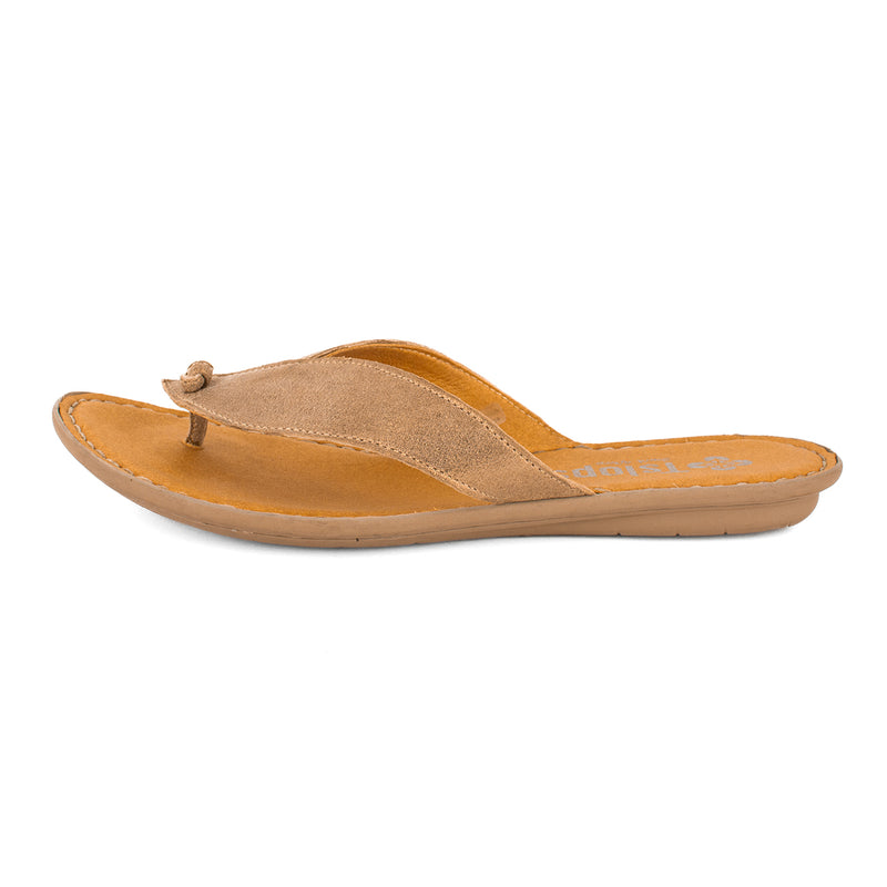 Ishadi : Ladies Leather Tslops Sandal in Beige Spirit