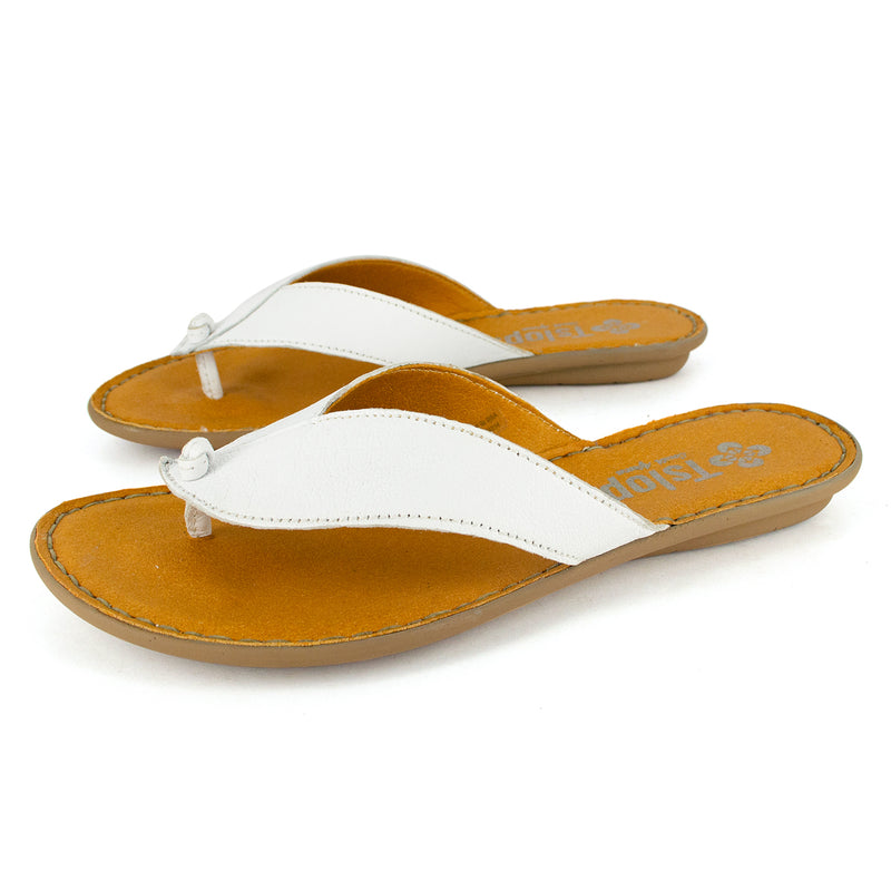 Ishadi : Ladies Leather Tslops Sandal in White Nappa