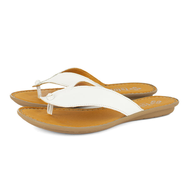 Ishadi : Ladies Leather Tslops Sandal in White Nappa