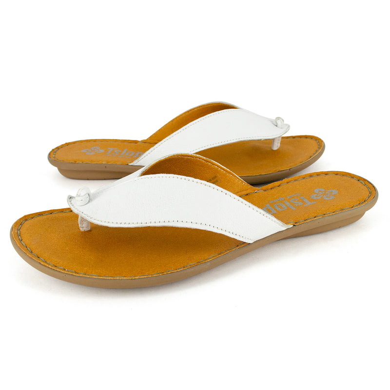 Ishadi : Ladies Leather Tslops Sandal in White Nappa