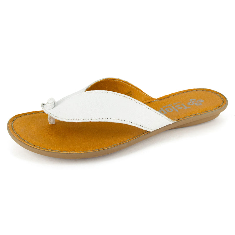 Ishadi : Ladies Leather Tslops Sandal in White Nappa