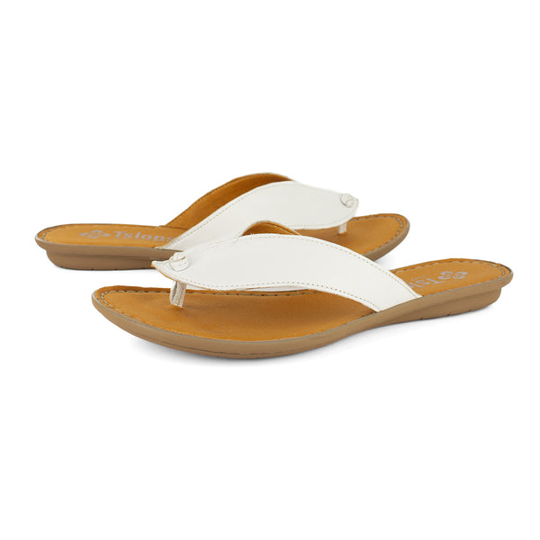 Ishadi : Ladies Leather Tslops Sandal in White Nappa