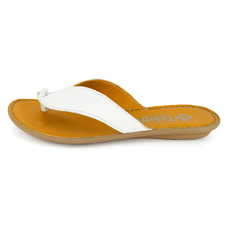 Ishadi : Ladies Leather Tslops Sandal in White Nappa