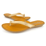 Esitolo : Ladies Leather Tslops in Glitter Gold Metallic