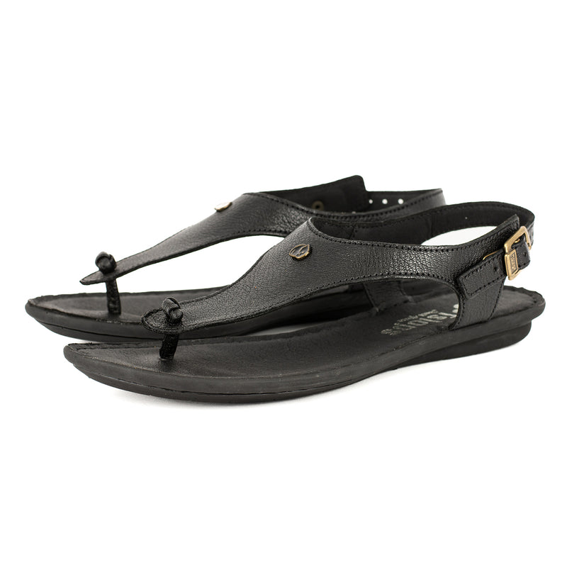 Ovaroli : Ladies Leather Tslops Sandal in Black Cayak