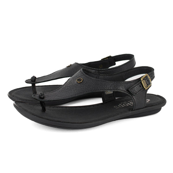 Ovaroli : Ladies Leather Tslops Sandal in Black Cayak