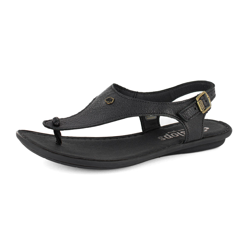 Ovaroli : Ladies Leather Tslops Sandal in Black Cayak